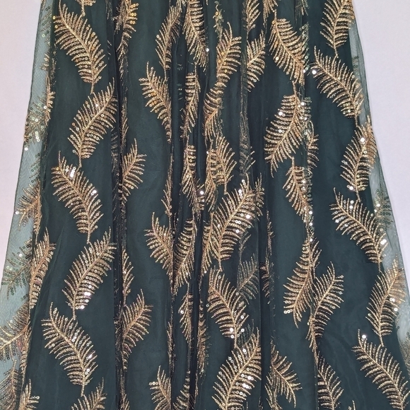 Saree Skirt Wrap Sari Lehenga Green Gold - Picture 6 of 11